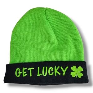 Get Lucky Men/Womens St. Patricks Day Green and Black Winter Hat Size 1 size